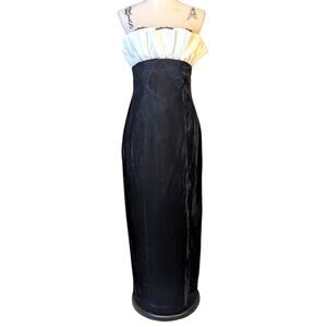 Vintage 80s Expo Nite Black Velvet Strapless Gown Ruffle Bust
